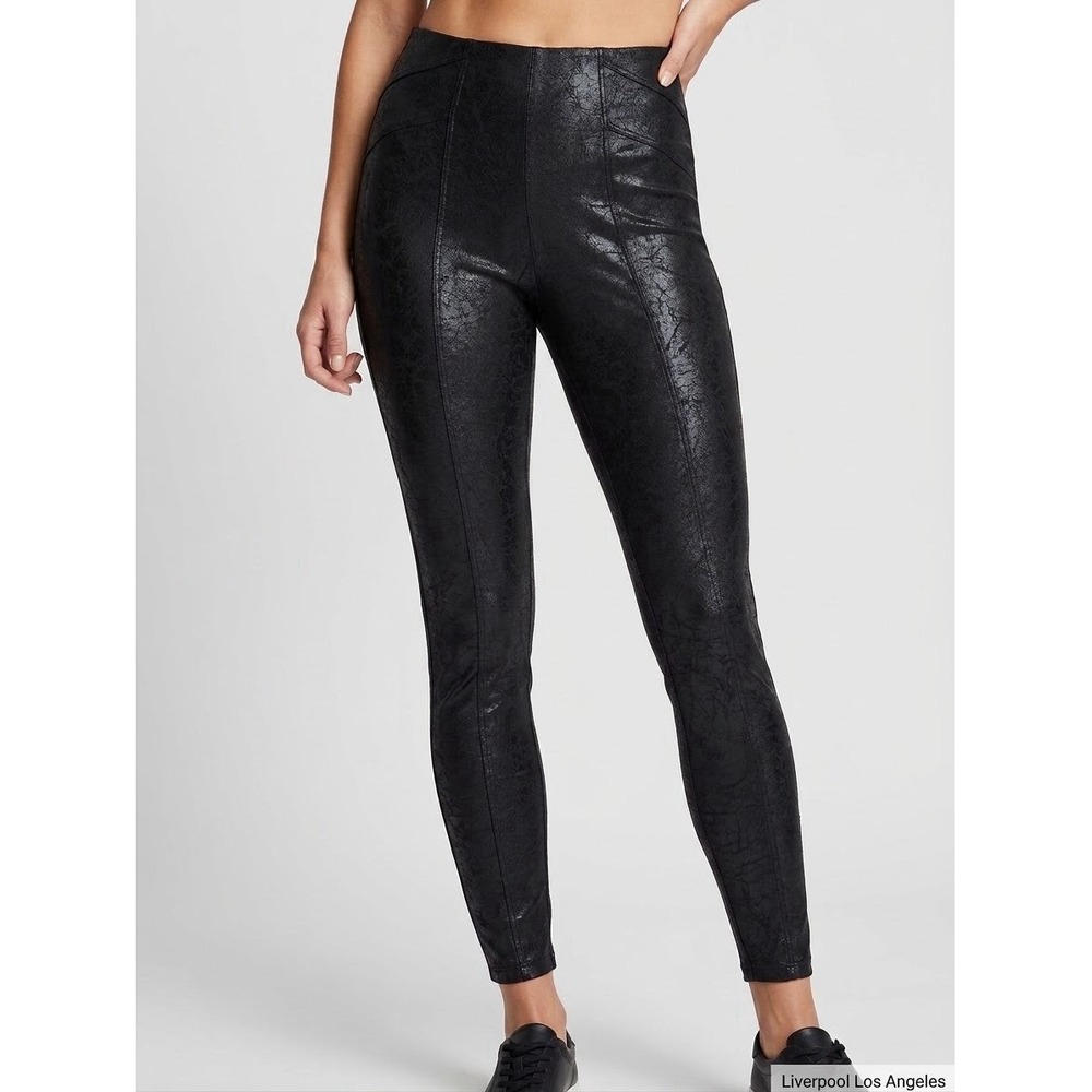 Liverpool Black Faux Leather Crackle Leggings High Rise Seam Front Pants Womens